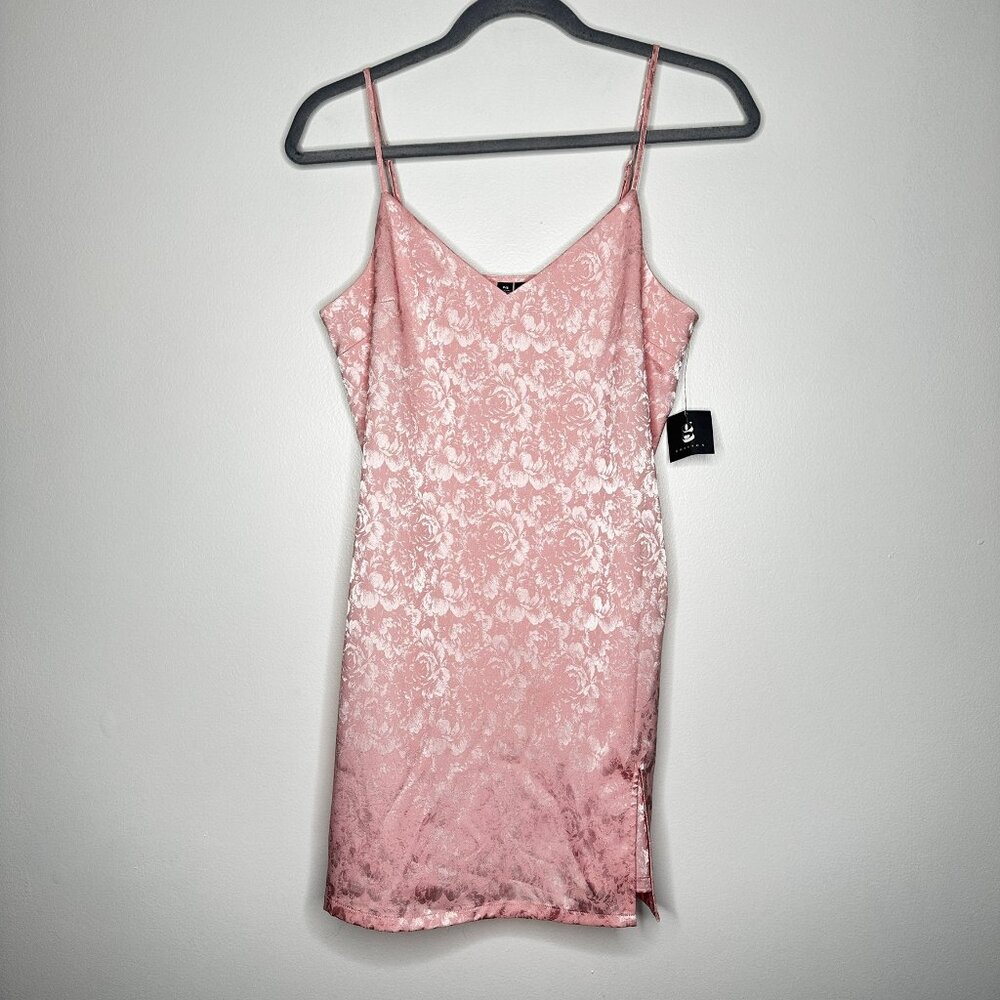 G Edition Jacquard Satin Slip Dress Pink Peachskin Floral‎ Rose NWT